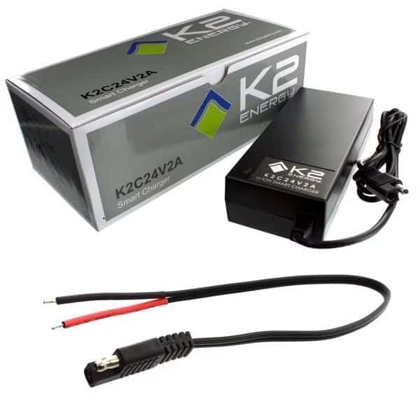 K2C24V2A 24V 2Ah LiFePO4 Smart Charger with Wire Leads