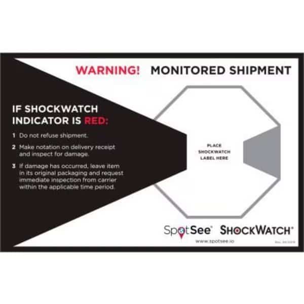 SpotSee ShockWatch Companion Labels, 5-3/4inW x 8-3/4inL, Black/Red/White, 200/Roll