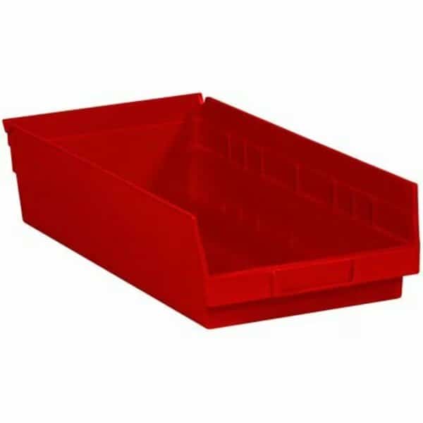 17-7/8 x 8-3/8 x 4'' Red Plastic Shelf Bin Boxes, 10PK