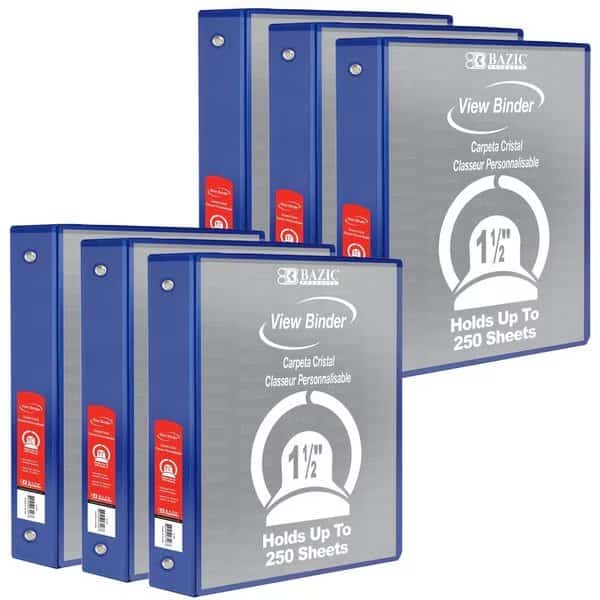 View Binder, 3-Ring with 2 Pockets, 1.5in, Blue, PK6