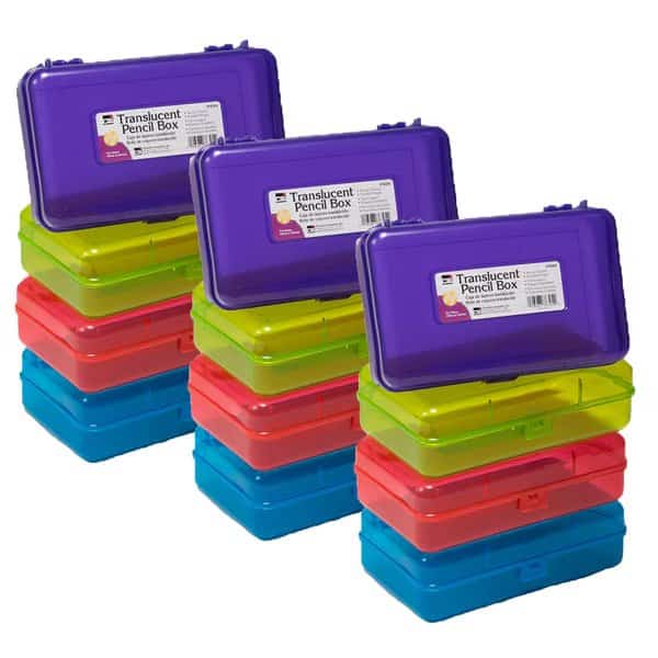 Translucent Pencil Boxes, Assorted Colors, PK12