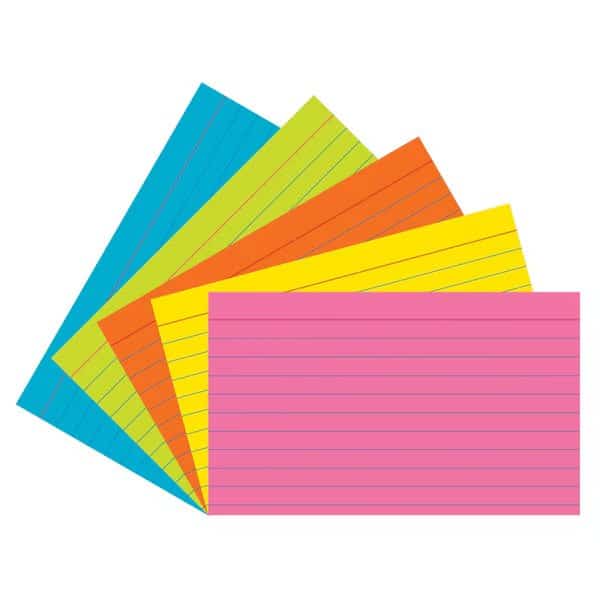 Index Cards, 5 Assort Colors, 0.25" Ruled, 3" x 5", 75 Cards/Pk, PK6, Pacon, Mfr#: 1726