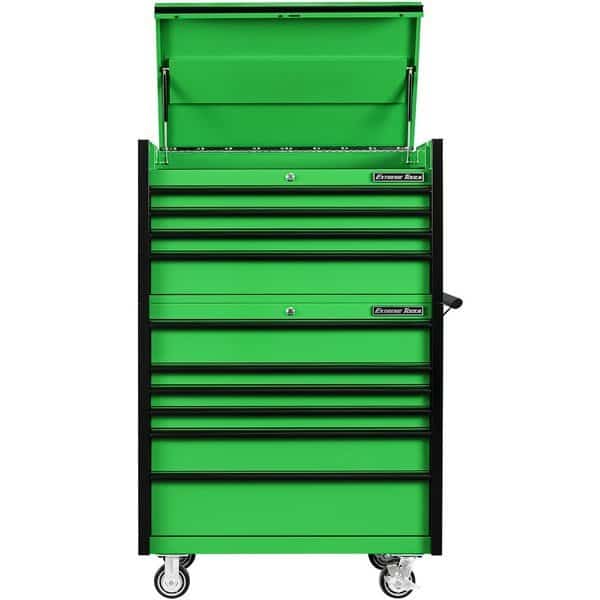 Chest and Roller Cabinet, 10 Drawer, Green, 41 in W