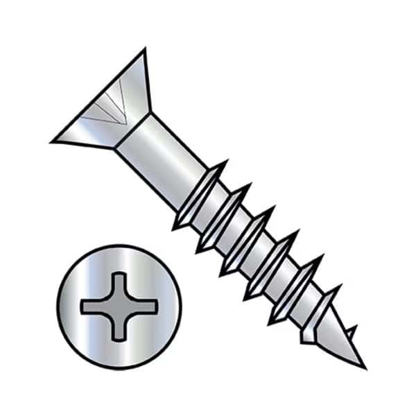 Wood Screw, #8, 3 in, Zinc Plated Steel Flat Head Phillips Drive, 1600 PK