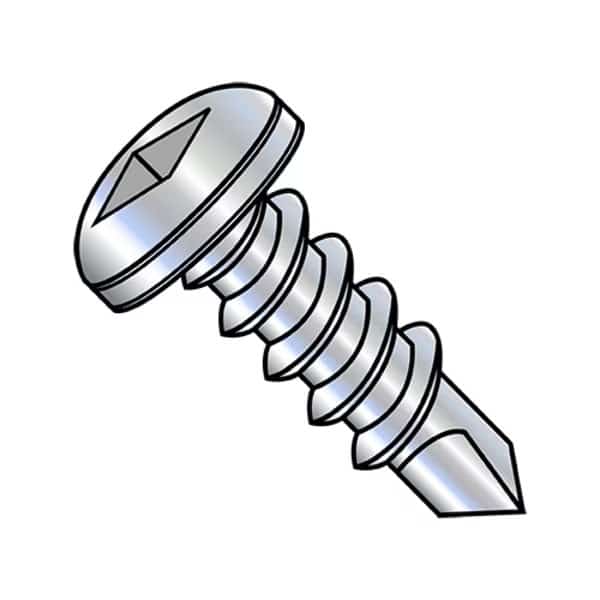 Self-Drilling Screw, #10-16 x 1-1/4 in, Zinc Plated Steel Pan Head Square Drive, 1000 PK
