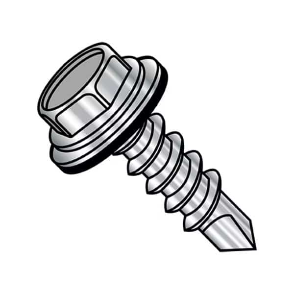 Self-Drilling Screw, #10-16 x 1-1/2 in, Plain 18-8 Stainless Steel Flange Hex Head 1000 PK