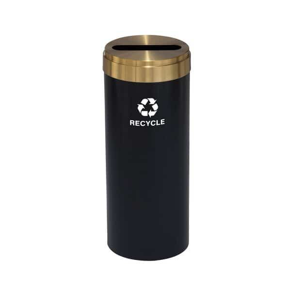 12 gal Round Recycling Bin, Satin Black/Satin Brass