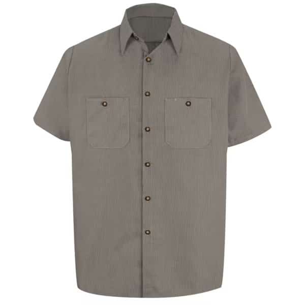 Short Sleeve Microcheck Uniform Shirt, 65% Polyester / 35% Combed Cotton, Button Fronts, L