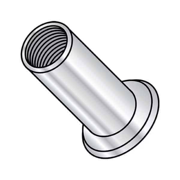 Rivet Nut, #10-24 Thread Size, 0.396 in - 0.406 in Flange Dia., .516 in - .546 in L, Aluminum