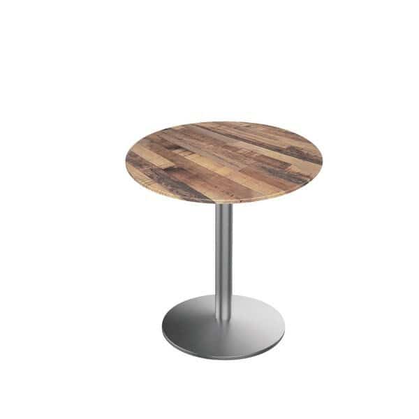 30 Tall OD214 St Steel Table Base w22 Diameter Foot and 36 Diameter Rustic Top, IndoorOutdoor