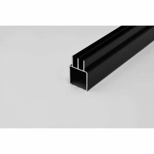 Upper Sliding Door Track Extrusion for 1/4in Panel Panel Black, 84in L x 1in W x 1in H, QR 1 End