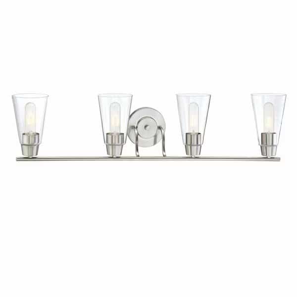 Echo 35in 4-Light Satin Platinum Modern Indoor Vanity Light with Clear Glass Shades
