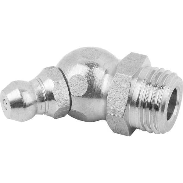Conical Grease Nipple Angled 45 Deg., D=M10X1, Form-B, Stainless Steel, Hexagon