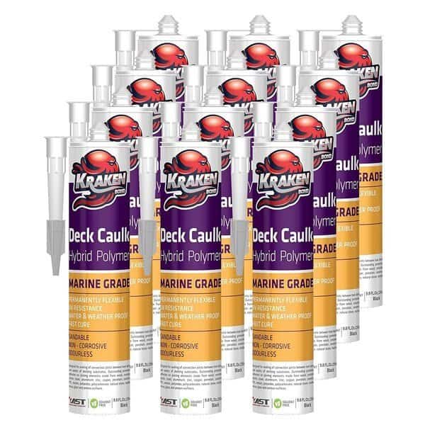 Krakenbond Deck Caulk - Hybrid Polymer Sealant - All Purpose Industrial Adhesive & Sealants, 9.8 oz, Black, 12PK
