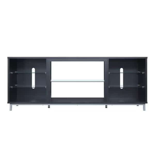 Brighton 60" TV Stand with Glass Shelves and Media Wire Management in Onyx