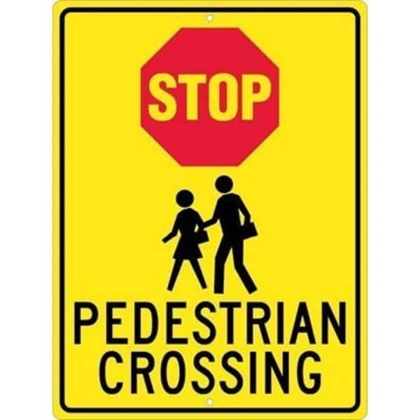 Stop Pedestrian Crossing Sign, 18" W, 24" H, Aluminum