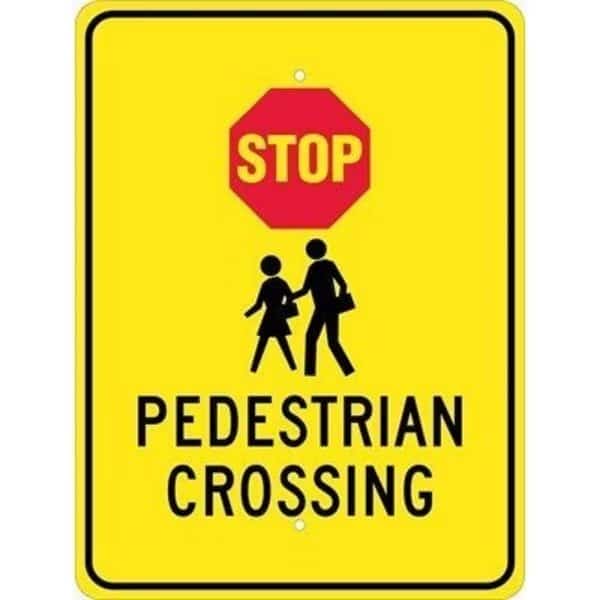 Stop Pedestrian Crossing Sign, 18" W, 24" H, Aluminum
