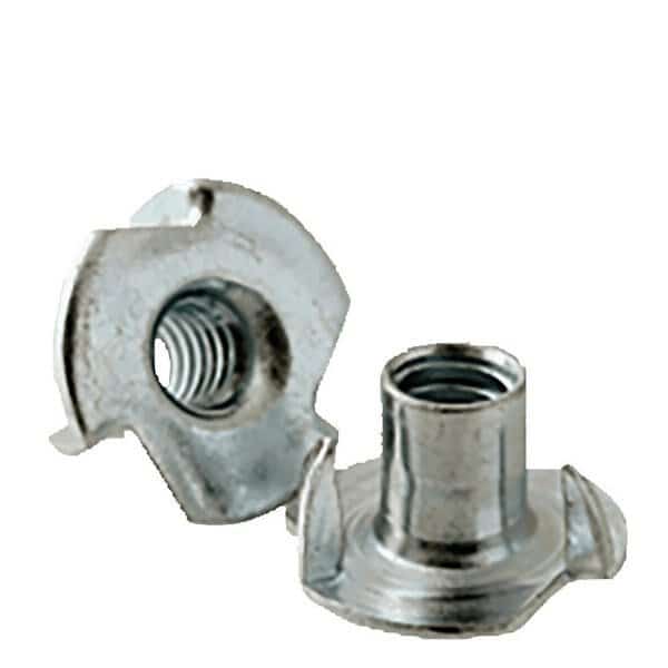 T-Nut, 3 Prongs, #8-32, Steel, Zinc Plated, 1/4 in Barrel Ht, 9000 PK