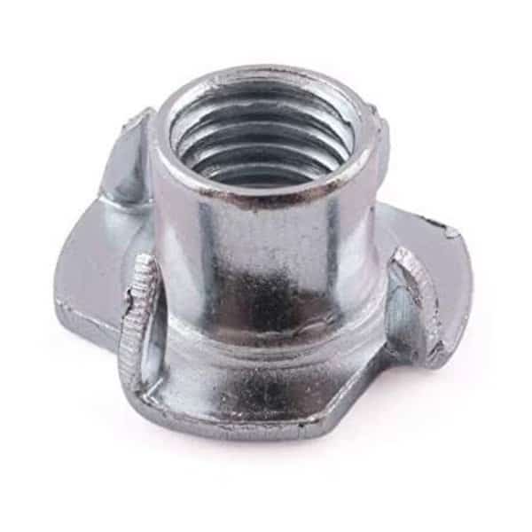 T-Nut, 4 Prongs, 1/4"-20, Steel, Zinc Plated, 7/16 in Barrel Ht, 4000 PK