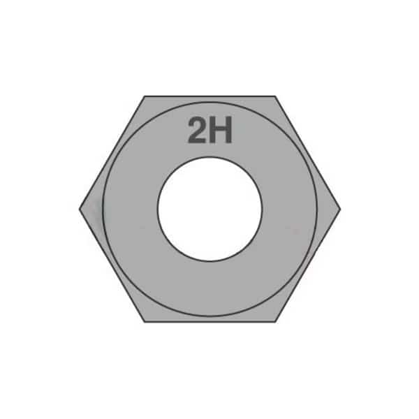Heavy Hex Nut, 1-5/8"-8, Steel, Grade 2H, Plain, 1-19/32 in Ht, 25 PK