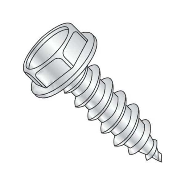 Sheet Metal Screw, #8 x 2 in, Zinc Plated Steel Hex Head Slotted Drive, 100 PK