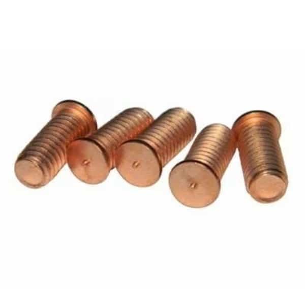 Weld Stud, #10-32, 3/8 in, Steel, Copper Plated Finish, 5000 PK