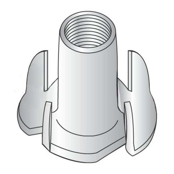 T-Nut, 4 Prongs, 1/4"-20, 18-8 Stainless Steel, 7/16 in Barrel Ht, 1000 PK