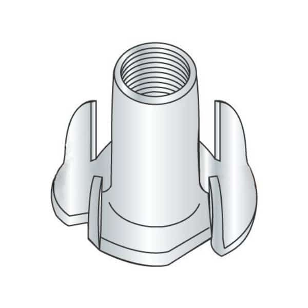 T-Nut, 4 Prongs, #8-32, Steel, Zinc Plated, 7/16 in Barrel Ht, 2000 PK