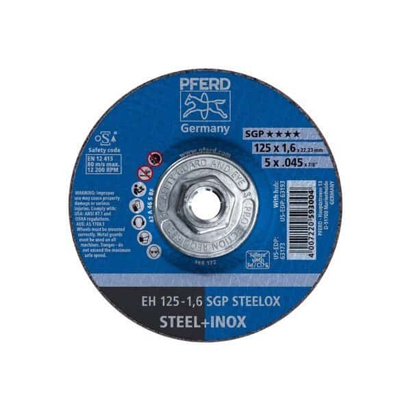 Abrasive Cut-Off Wheel, Type 27, 5 in Dia, 0.45 in Thick, 5/8 in-11 Arbor Hole Size, Aluminum Oxide
