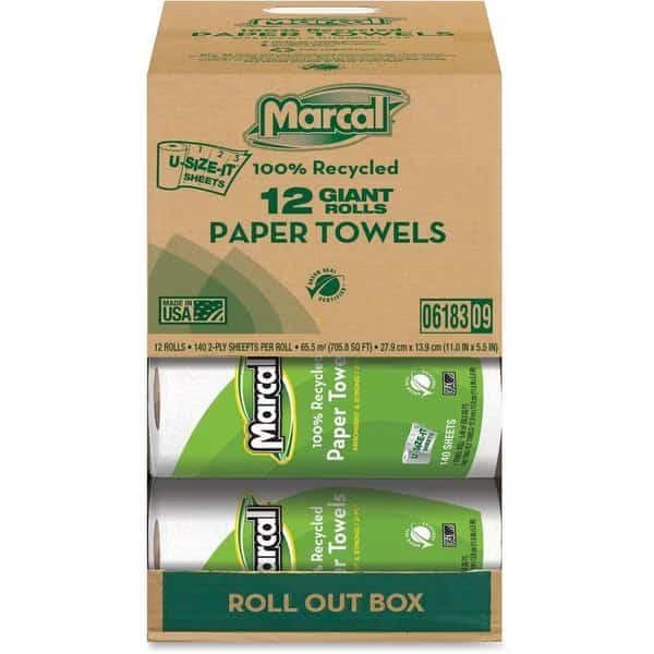 Paper Towels, 140 Sheets, White, 12 PK