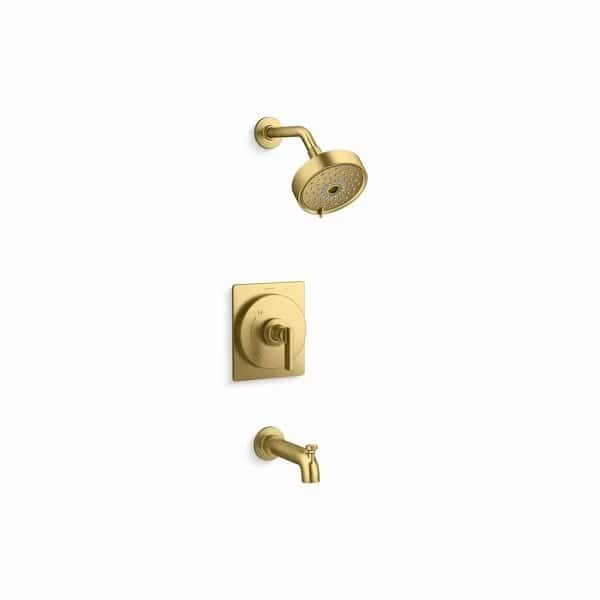Rite-Temp Bath & Shower Trim Kit 2.5 GPM w Tub Spt Diverter in Vibrant Brushed Moderne Brass