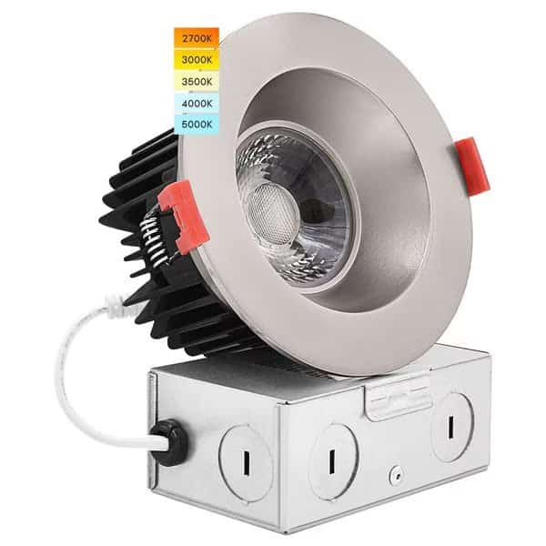 4 Inch LED Recessed Downlight 5 CCT Selectable 2700K-5000K 15W 1100LM Dimmable Brushed Nickel