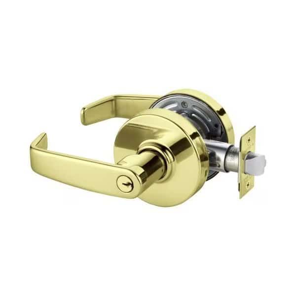 Office Cylindrical Lock Grade 2 with L Lever and L Rose and ASA Strike and LA Keyway Bright Brass