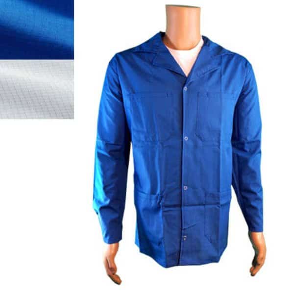 ESD Jacket, Waist Length, Lapel Collar, Snap Cuff, Small, Light Blue