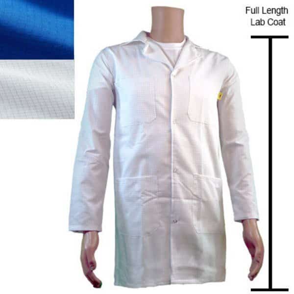 ESD Jacket, Full Length, Lapel Collar, Snap Cuff, 4X-Large, White
