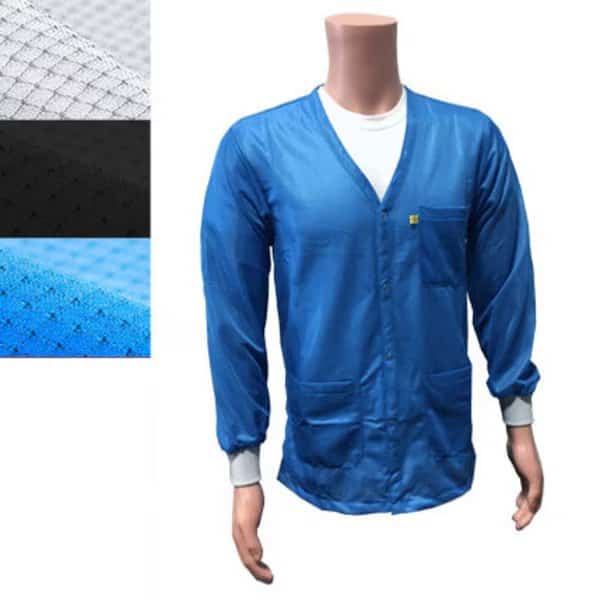 ESD Jacket, 3/4ths Length, V-Neck, Knit Cuff, Medium, Black