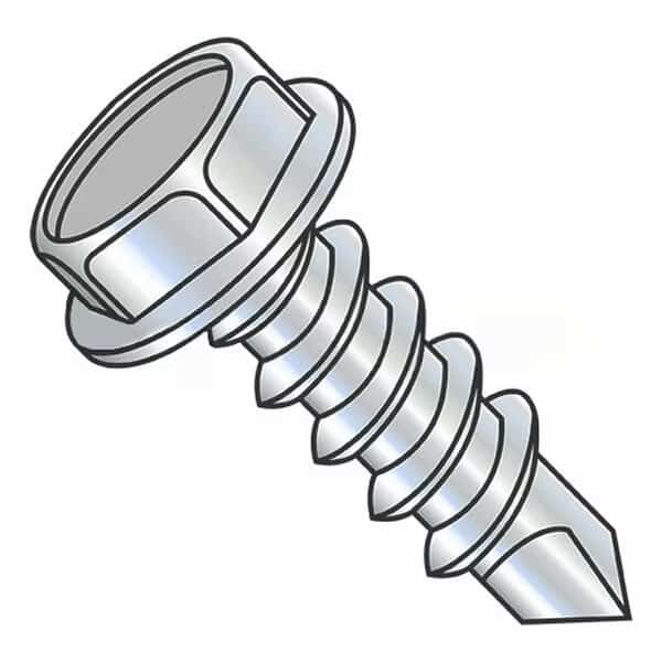 Self-Drilling Screw, #12-14 x 1 1/4 in, Zinc Plated Steel Hex Head Hex Drive