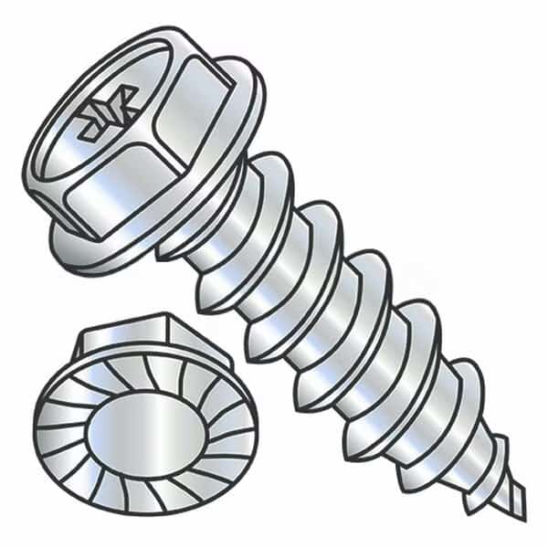 Self-Drilling Screw, #8-18 x 3/8", Zinc Plated Steel Flange Hex Head Phillips Drive