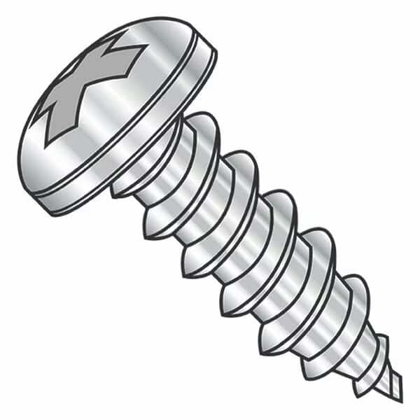 Self-Drilling Screw, #7-19 x 1/2", Plain 18-8 Stainless Steel Pan Head Phillips Drive