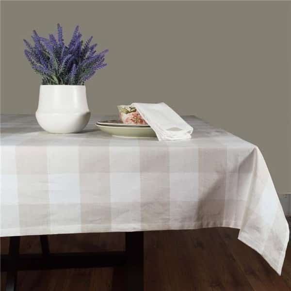 Dunroven House RK819-NAT 54 in. Farmhouse Check Square Tablecloth; Wheat & Cream