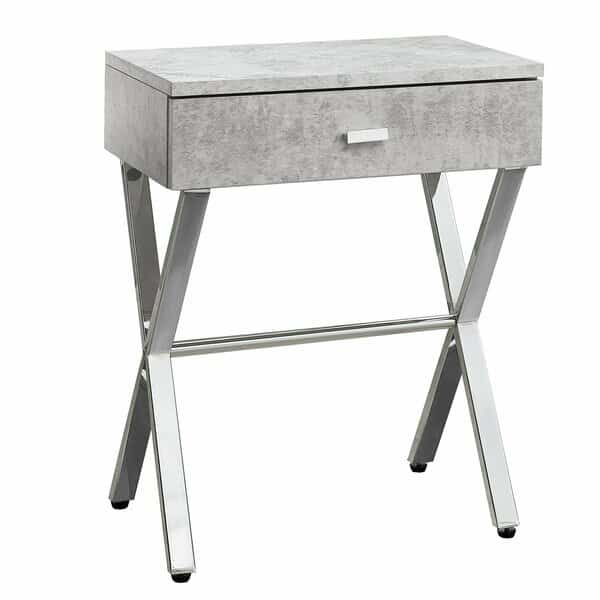 22.25 in. Grey Cement Particle Board & Chrome Metal Accent Table