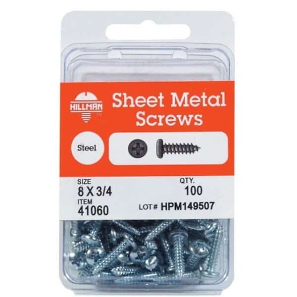 Sheet Metal Screw, #6 x 3/4 in, Zinc Plated Steel Pan Head 5 PK