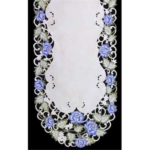 Sinobrite H7538-B Victorian Rose & Blue Oblong Table Cloth; 68 x 126 in.