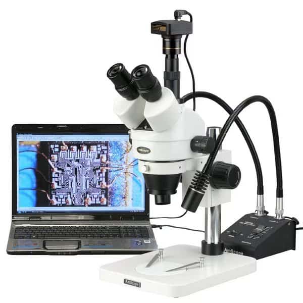 3.5-225X Zoom Stereo Microscope w Gooseneck LED Lights, 10MP USB Digital Camera