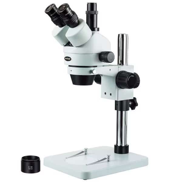 3.5X-45X Zoom Trinocular Stereo Microscope, Table Pillar Stand, 144 LED Light, 5MP USB Camera