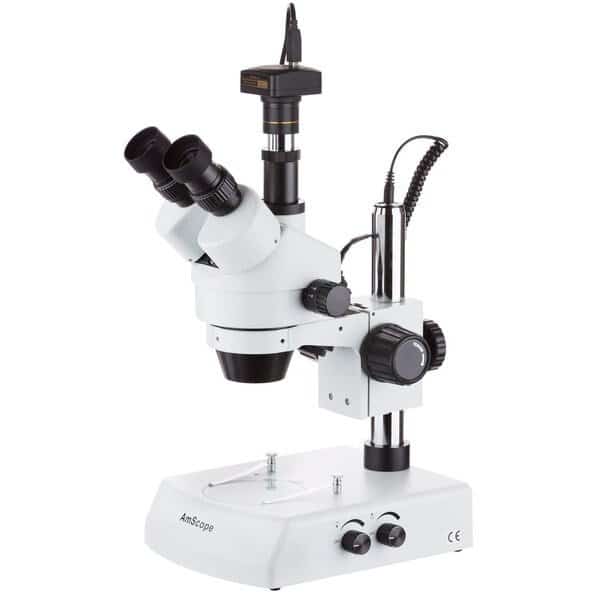7X-45X Trinocular Stereo Zoom Microscope With Dual Halogen Lights & 10MP Camera