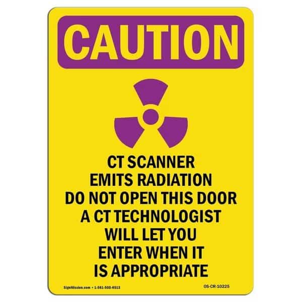 OSHA RADIATION Sign, CT Scanner Emits Radiation, 24in X 18in Rigid Plastic, 24" H, 18" W, Portrait