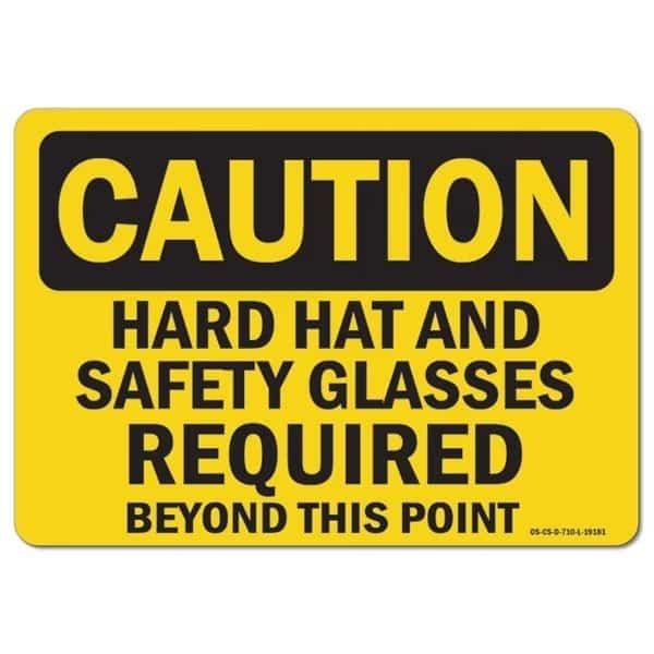 OSHA Caution Sign, Hard Hat Glasses Shoes, 14in X 10in Aluminum, 14" W, 10" H, Landscape