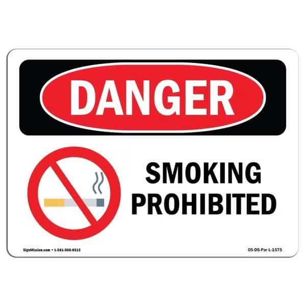 OSHA Danger Sign, Smoking Prohibited, 7in X 5in Decal, 5" W, 7" L, Landscape, Smoking Prohibited