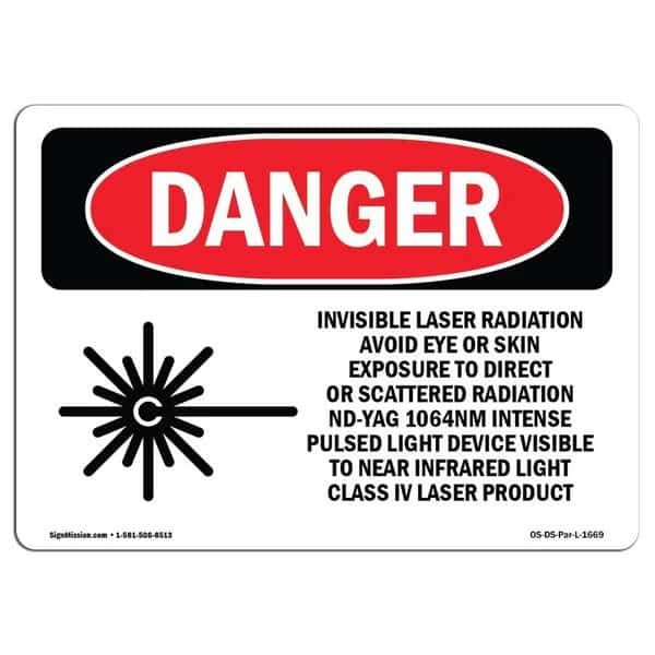 OSHA Sign, Invisible Laser Radiation Avoid Eye Exposure, 14in X 10in Decal, 14" W, 10" H, Landscape